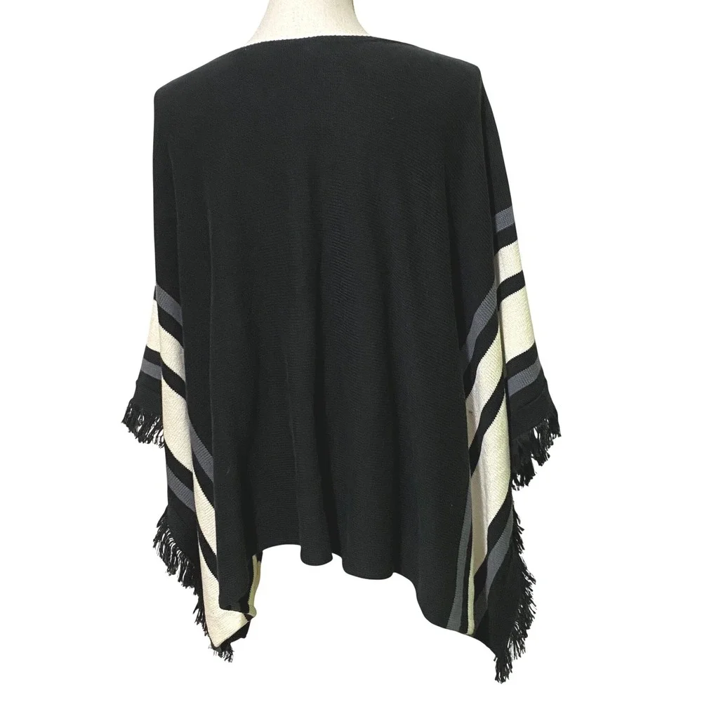 Vtg 90s Y2K Womens Striped Fringe Poncho Boho Chic‎ Equestrian Western Coastal
